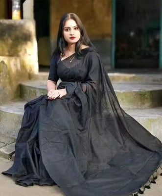 SRINJAN FASHION Solid/Plain Daily Wear Handloom Khadi Saree(Black)