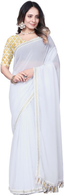 SUPRO Lifestyle Solid/Plain Bollywood Georgette Saree(White)