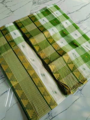 HouseOfCommon Striped Tant Pure Cotton Saree(Light Green)