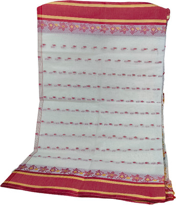 Charvi Lifestyle Woven, Floral Print Tant Pure Cotton Saree(White)