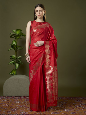 Spetila Woven Banarasi Jacquard, Pure Silk Saree(Red)