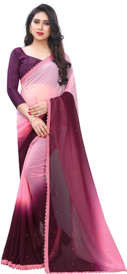 SNIXTY Self Design, Solid/Plain, Embellished Bollywood Georgette Saree(Pink)