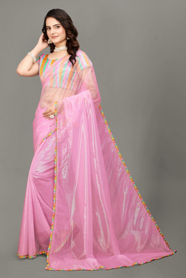 RADHE ENTERPRISE Embroidered Bollywood Net Saree(Pink)
