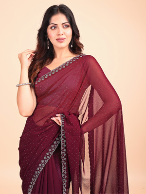 Leelavati Embellished Bollywood Chiffon Saree(Maroon)