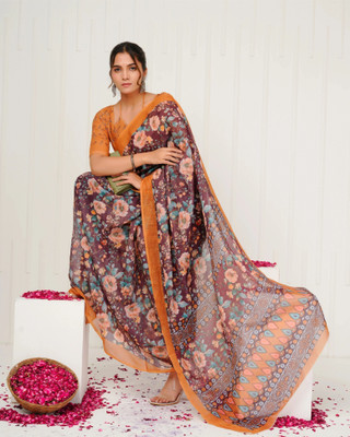 SHRIVAN FASHION Printed Bollywood Cotton Linen Saree(Multicolor)