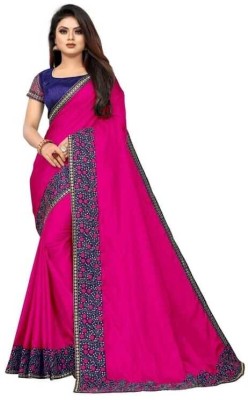 RFG Self Design, Embroidered, Applique, Temple Border, Woven Assam Silk Pure Silk Saree(Pink, Blue)