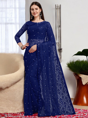 Nexafashion Self Design Bollywood Net Saree(Blue)