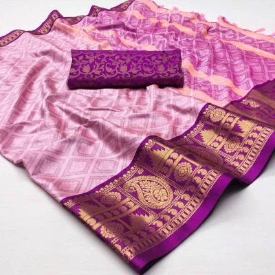 AVANTIKA FASHION Printed, Woven Banarasi Art Silk, Cotton Silk Saree(Pink, Purple)