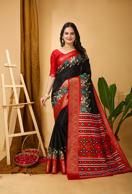 yanish Digital Print Kalamkari Art Silk Saree(Multicolor)