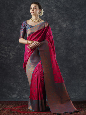 Divastri Woven Banarasi Silk Blend Saree(Pink)