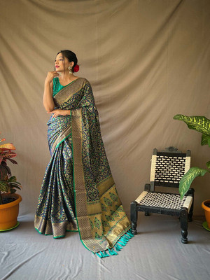 SGF11 Self Design Handloom Silk Blend Saree(Dark Blue)