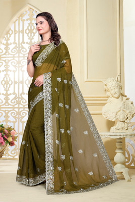 KHRITI FAB Embroidered Bollywood Silk Blend Saree(Light Green)