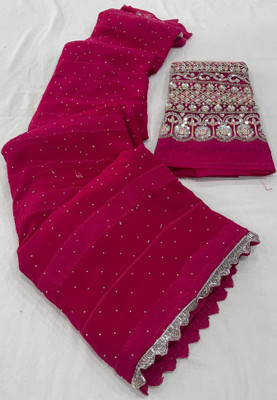 Vichitra Embellished, Embroidered Bollywood Chiffon, Silk Blend Saree(Pink)