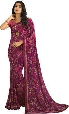 ROOP SUNDARI SAREES Printed Bollywood Georgette, Chiffon Saree(Purple)