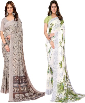 YASHIKA Printed Daily Wear Georgette Saree(Pack of 2, Green, Grey)