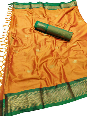 Hani Fab Woven Paithani Cotton Silk Saree(Orange)