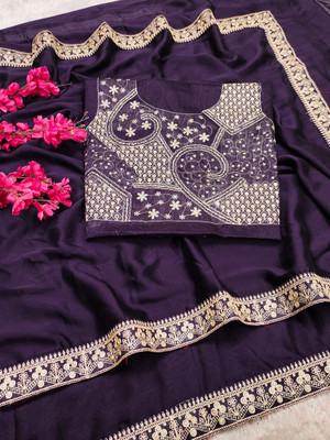 AVANTIKA FASHION Embellished Kanjivaram Pure Silk, Art Silk Saree(Purple)