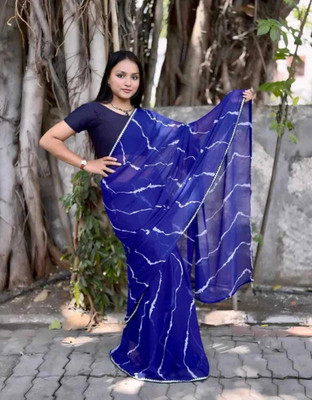 Damru trendz Digital Print Leheria Georgette Saree(Blue)