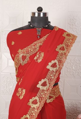 BUTTERSILK FASHION Embroidered Bollywood Georgette Saree(Red)