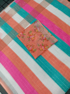 Mervadiya Printed Bollywood Cotton Linen, Linen Saree(Orange)