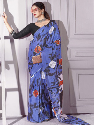 Anouk Rustic Dyed Daily Wear Cotton Blend Saree(Blue)