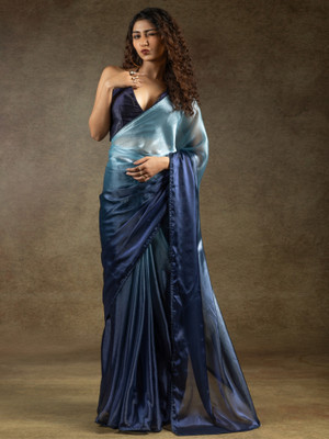Divastri Ombre Bollywood Satin Saree(Light Blue)
