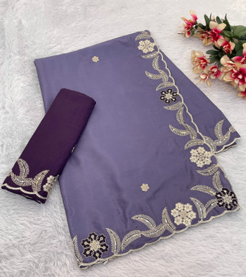 Tradivibe Embroidered Bollywood Chiffon Saree(Magenta)