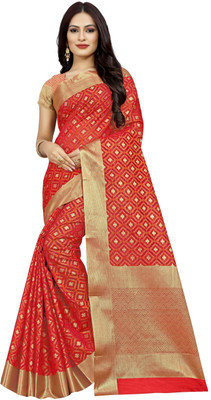 Kalaa Varsha Self Design, Woven Banarasi Silk Blend Saree(Red)