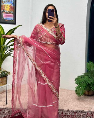 Pushti Creation Embroidered Kalamkari Net Saree(Pack of 3, Pink)