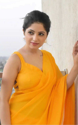 Anand Sarees Solid/Plain Daily Wear Chiffon, Georgette Saree(Yellow)