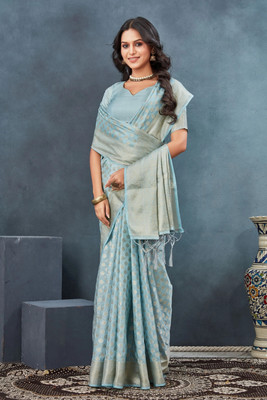 PremVastra Woven Banarasi Silk Blend Saree(Blue)