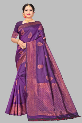GORAL Embellished Kanjivaram Art Silk, Jacquard Saree(Purple)