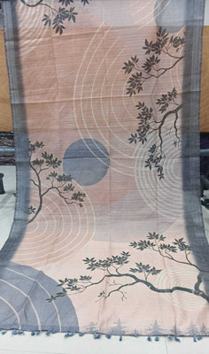 RIDDHICREATION Digital Print, Floral Print Bollywood Cotton Linen Saree(Grey)