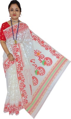 Mayabi Woven Jamdani Cotton Silk Saree(White)