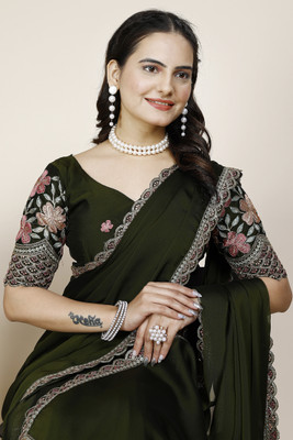 K 5 FASHION Embroidered, Self Design Bollywood Chiffon Saree(Light Green)