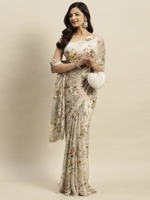 RATAN Printed Daily Wear Chiffon Saree(Beige)