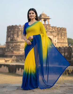 Shree Khodiyar Ombre Bollywood Georgette Saree(Yellow)