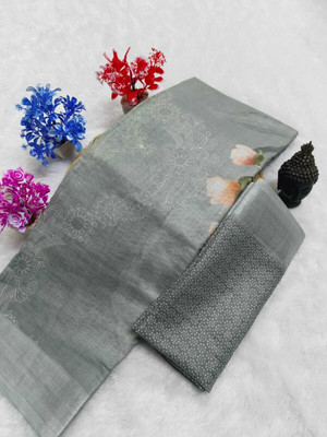 HouseOfCommon Printed Bollywood Pure Cotton, Cotton Linen Saree(Grey)