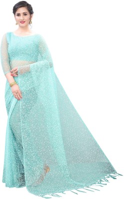 Suntex Printed Bollywood Net Saree(Light Blue)