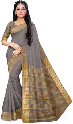 Soham Enterprise Temple Border Assam Silk Pure Silk, Cotton Silk Saree(Grey)
