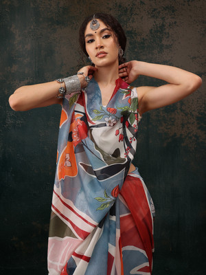 Divastri Digital Print Bollywood Polyester Saree(Multicolor)