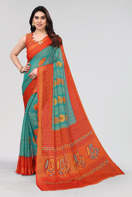 Winza Designer Printed Daily Wear Chiffon, Brasso Saree(Green, Red)
