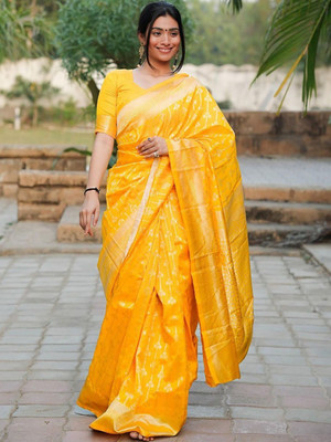 Moda Rapido Woven Daily Wear Silk Blend Saree(Yellow)