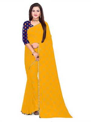 Aardiva Printed Daily Wear Chiffon Saree(Yellow)