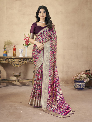 RekhaManiyar Printed Bollywood Chiffon Saree(Magenta)