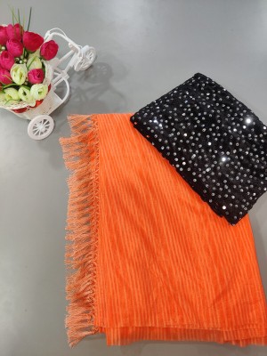 online bazaarr Striped Bollywood Georgette Saree(Orange)