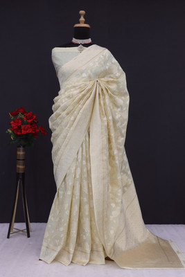 AAINA CREATION Woven Bollywood Tissue Saree(Yellow)