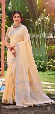Pandadi Saree Woven Handloom Linen Saree(Yellow)