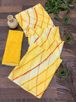 Anand Sarees Ombre, Striped Saree with Attached Blouse Georgette Saree(Yellow, White, Red)
