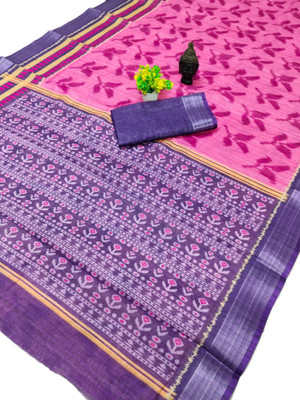 HouseOfCommon Printed Kanjivaram Pure Cotton, Cotton Linen Saree(Pink)
